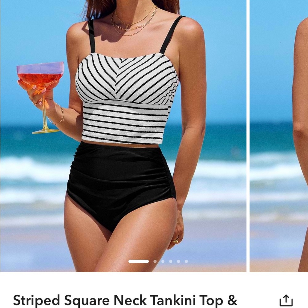 Striped Black and White Tankini Top NWT